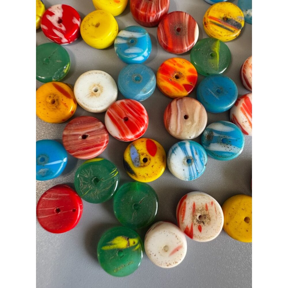 Vintage African Trade Beads Lot Disc Spacers Multicolor Mixed Materials 10-20mm - Picture 6 of 10